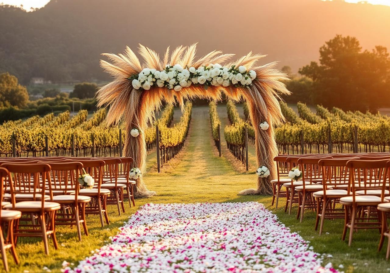 Table de mariage avec guirlande d'eucalyptus et bougeoirs en laiton